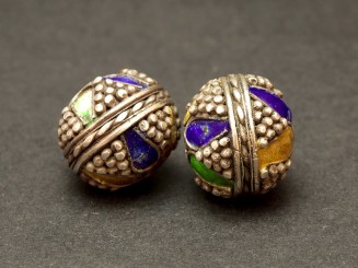 Berber silver and enamel beads