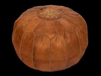 High leather pouf (round)