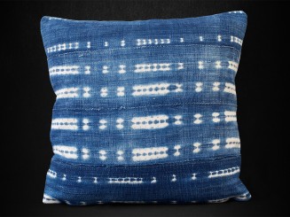 Vintage indigo bogolan cushion
