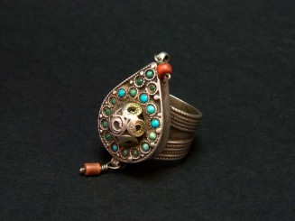 Silver coral turquoise ring