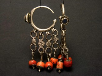 Silver and coral Berber hoops